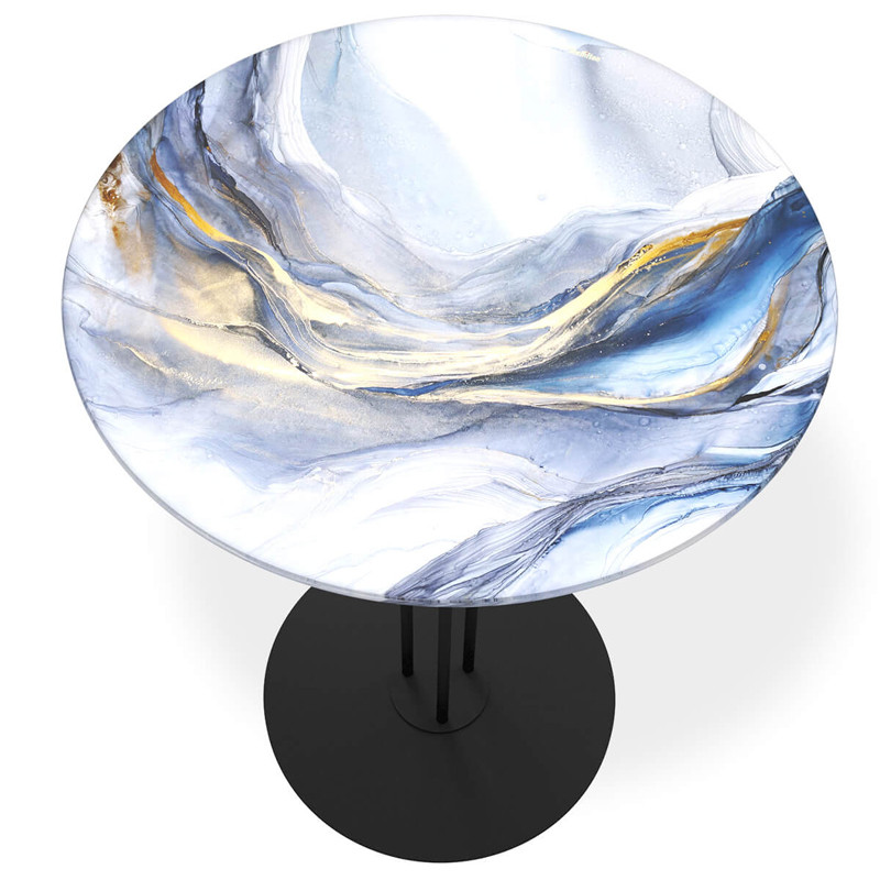 Стол журнальный с круглой бело-голубой столешницей из стекла White and Blue Marble