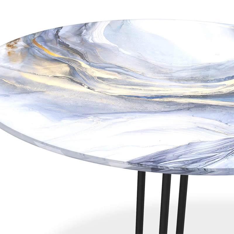 Стол журнальный с круглой бело-голубой столешницей из стекла White and Blue Marble