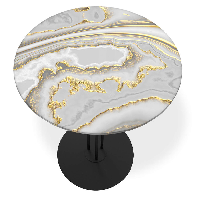 Стол журнальный с круглой столешницей из стекла Gray and Gold Marble