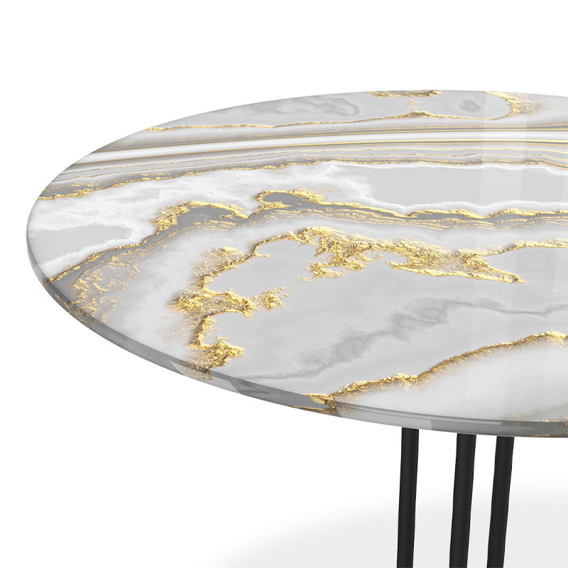 Стол журнальный с круглой столешницей из стекла Gray and Gold Marble