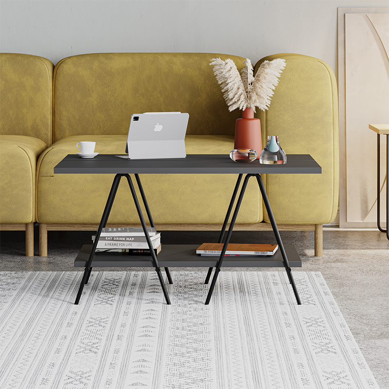 Стол журнальный с прямоугольной столешницей и полкой цвета антрацит ESSEL ANTHRACITE