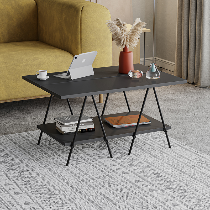 Стол журнальный с прямоугольной столешницей и полкой цвета антрацит ESSEL ANTHRACITE