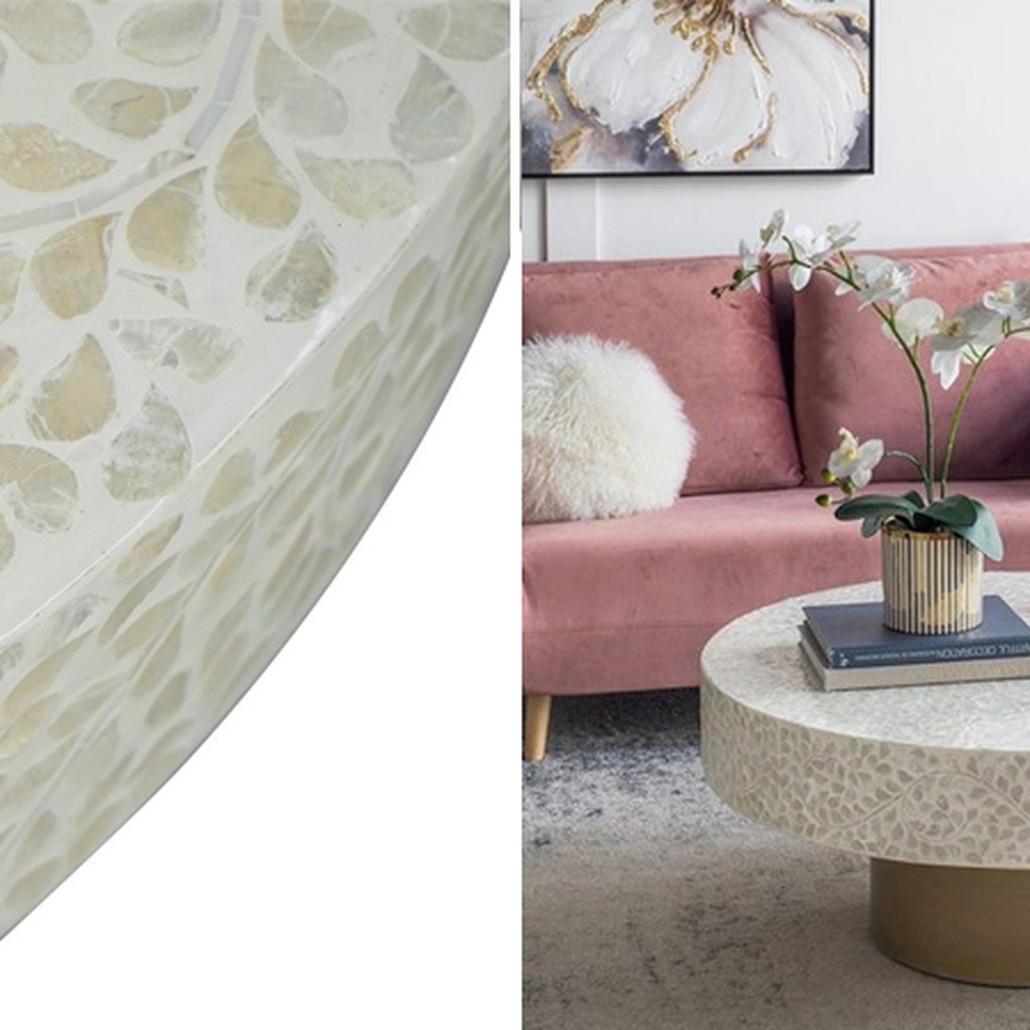 Стол Кофейный Bone Inlay с мозаичным рисунком из раковин устриц