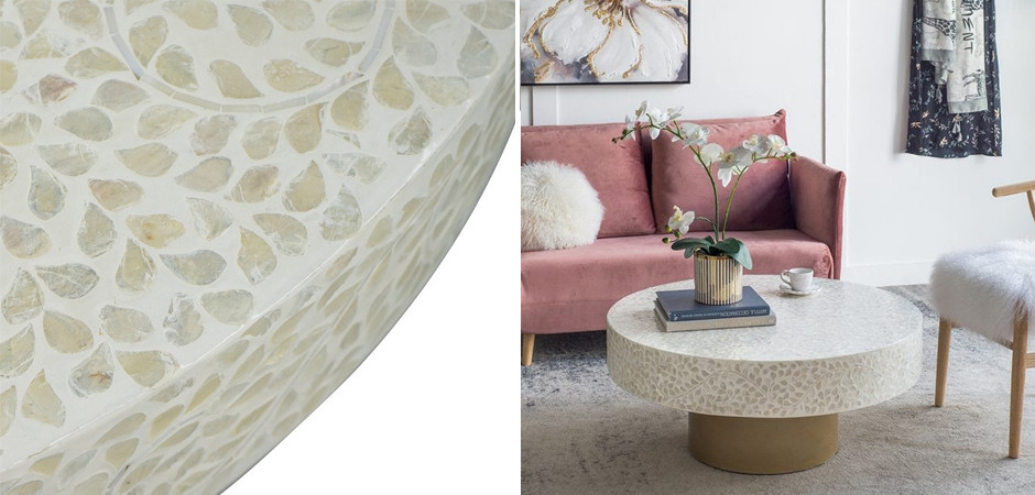Стол Кофейный Bone Inlay с мозаичным рисунком из раковин устриц
