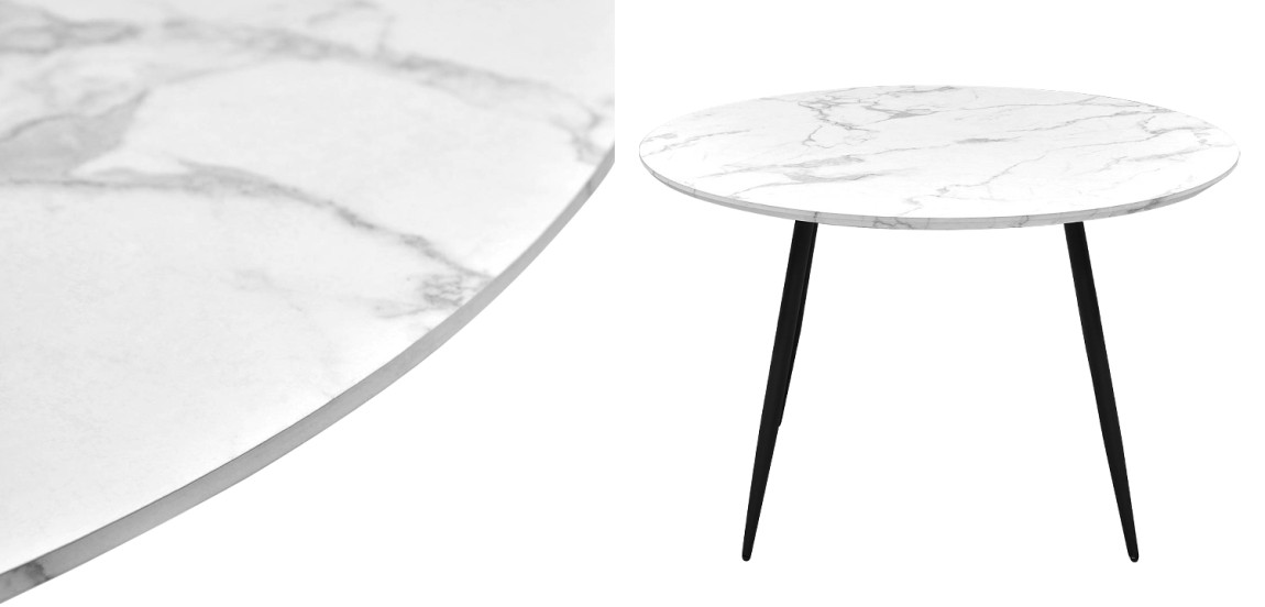 Стол круглый Calvert Table белая столешница с рисунком под мрамор