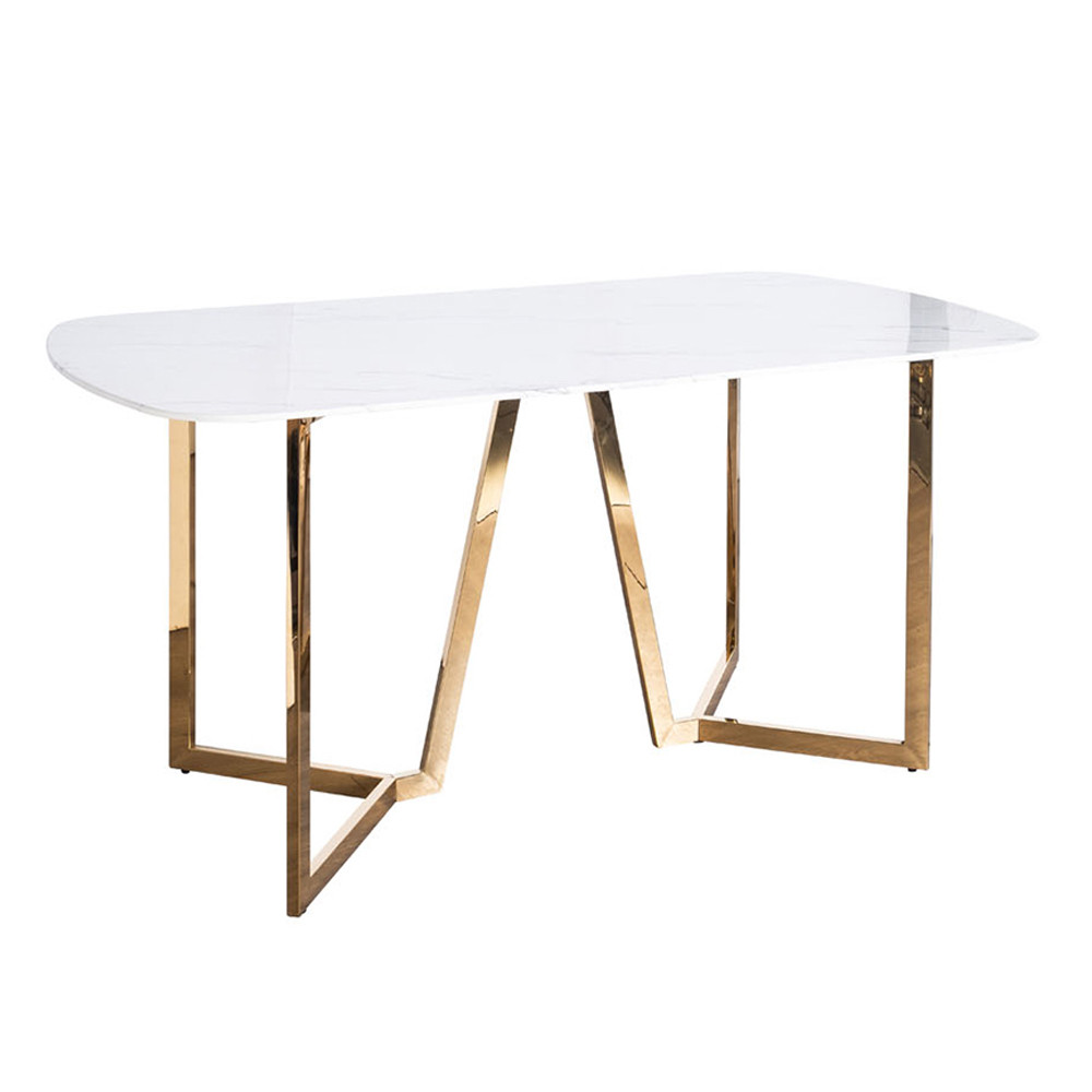 Стол обеденный белый с золотыми глянцевыми ножками Laconic White Table