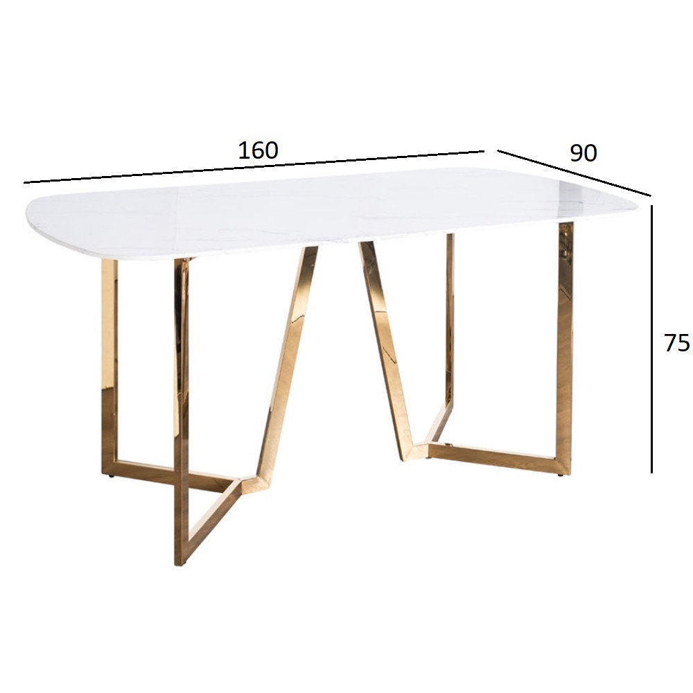 Стол обеденный белый с золотыми глянцевыми ножками Laconic White Table