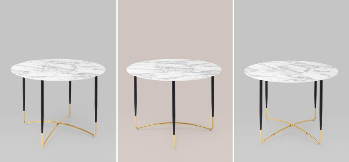 Стол обеденный круглый Garland Collection столешница белый мрамор