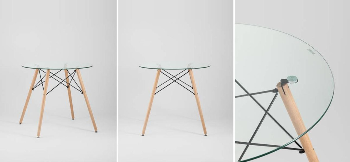 Стол обеденный круглый Paolini стеклянная столешница