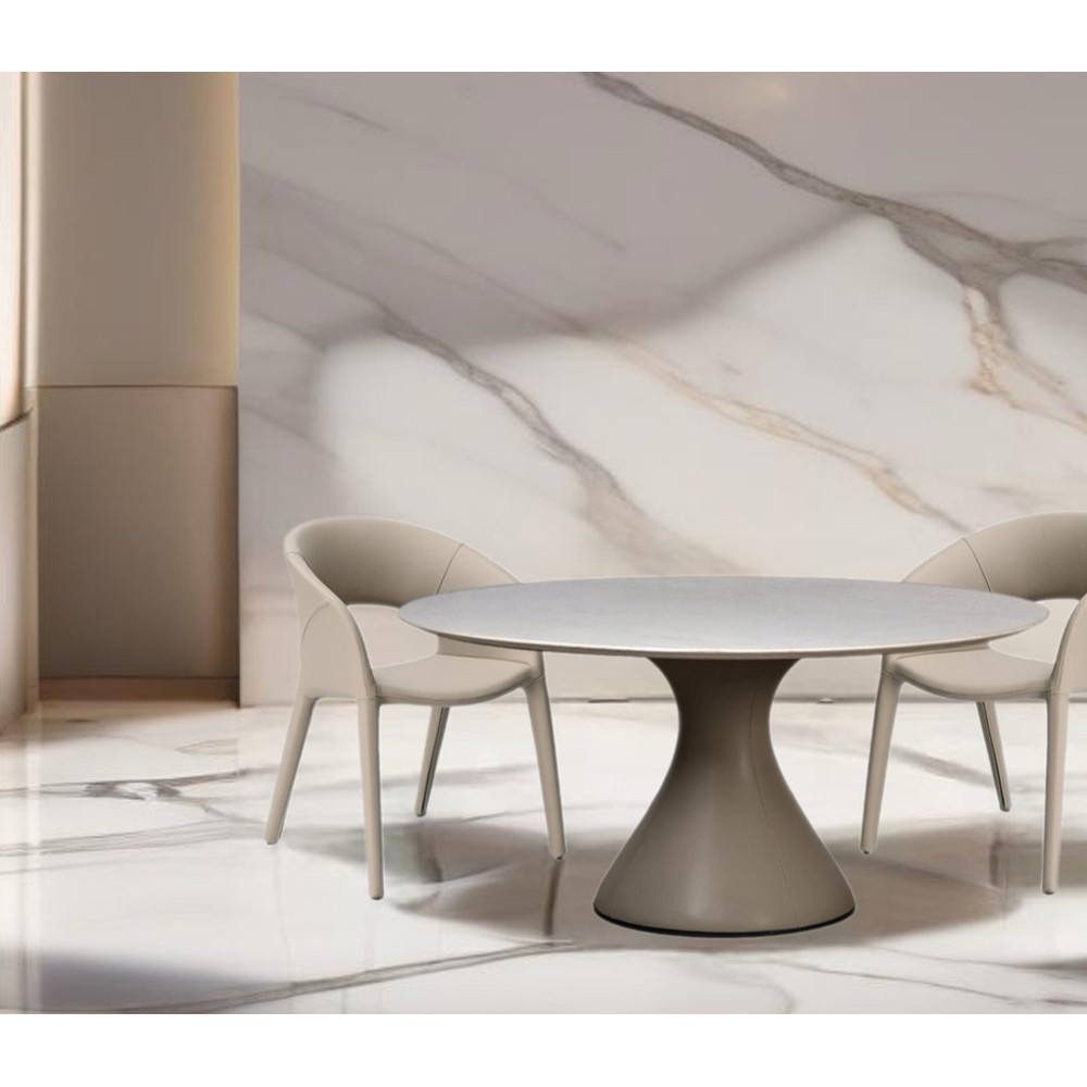 Стол обеденный круглый мраморный на бежевом основании Valedmir