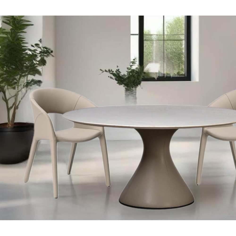 Стол обеденный круглый мраморный на бежевом основании Valedmir