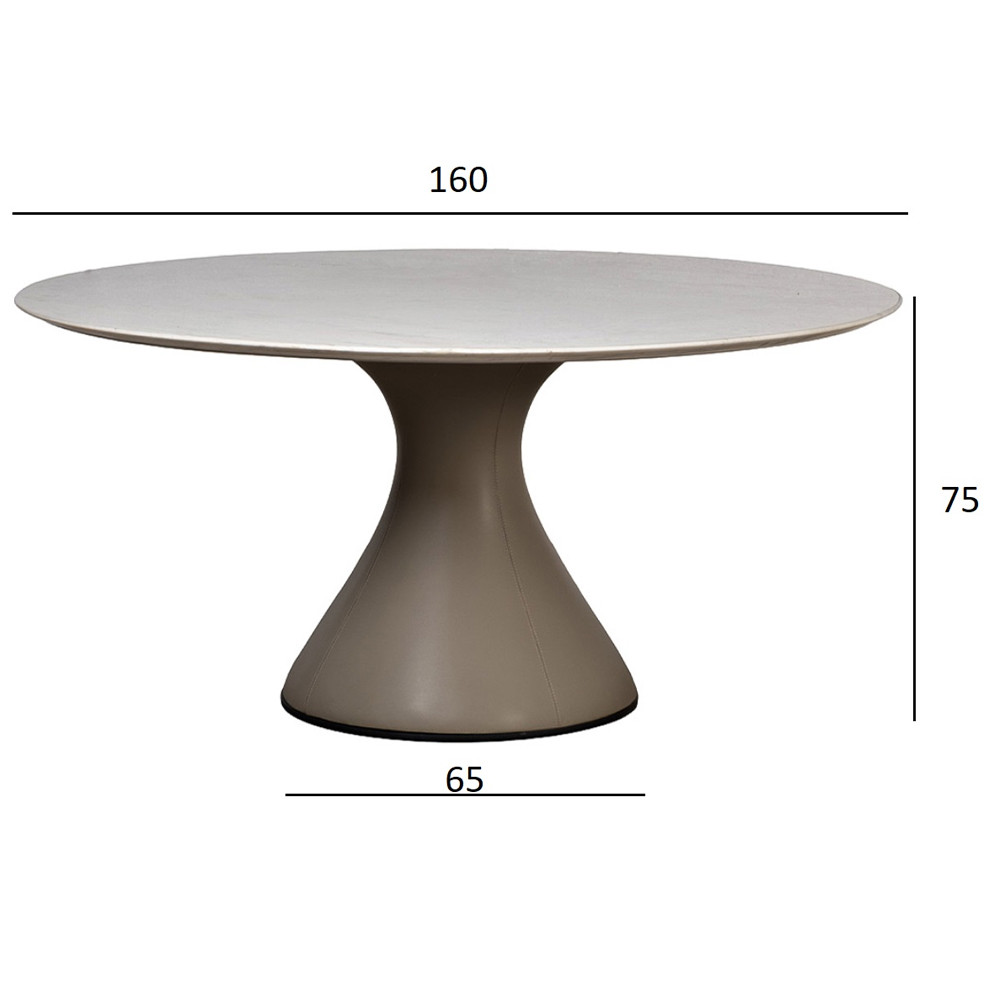 Стол обеденный круглый мраморный на бежевом основании Valedmir