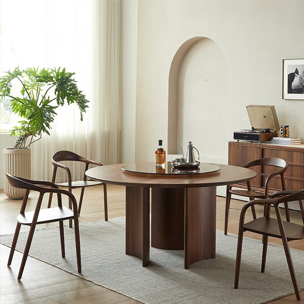 Стол обеденный круглый с двойной столешницей Walnut Wood Table