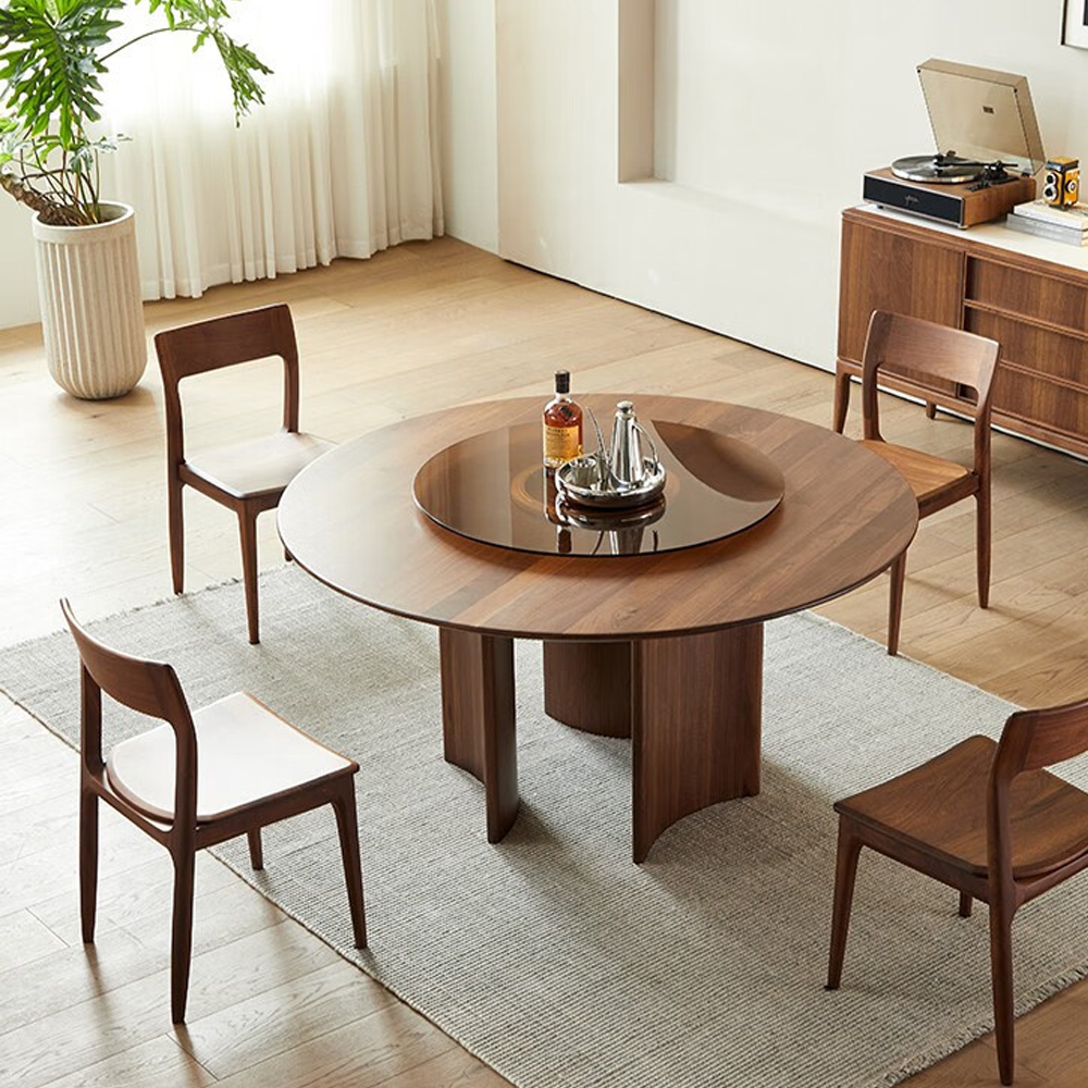 Стол обеденный круглый с двойной столешницей Walnut Wood Table