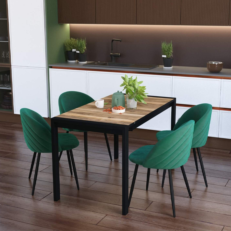 Стол обеденный раздвижной с прямоугольной столешницей на четырех черных ножках Blair