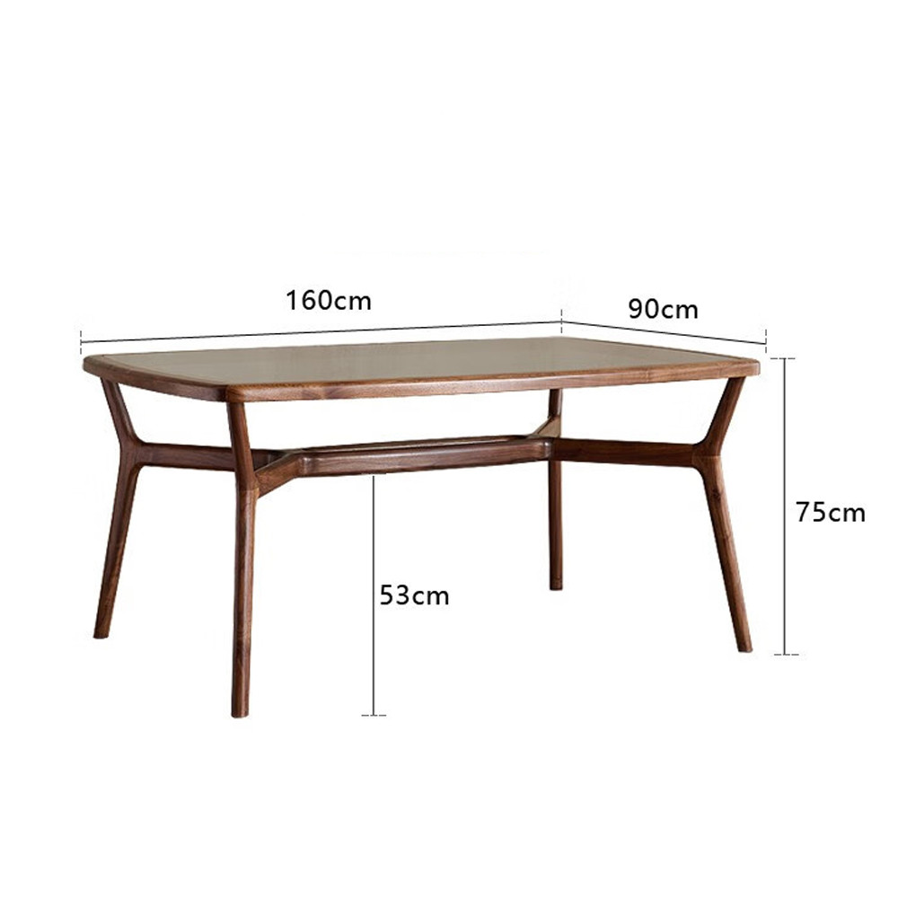 Стол обеденный с каркасом из дерева и стеклянной столешницей Walnut Dining Table