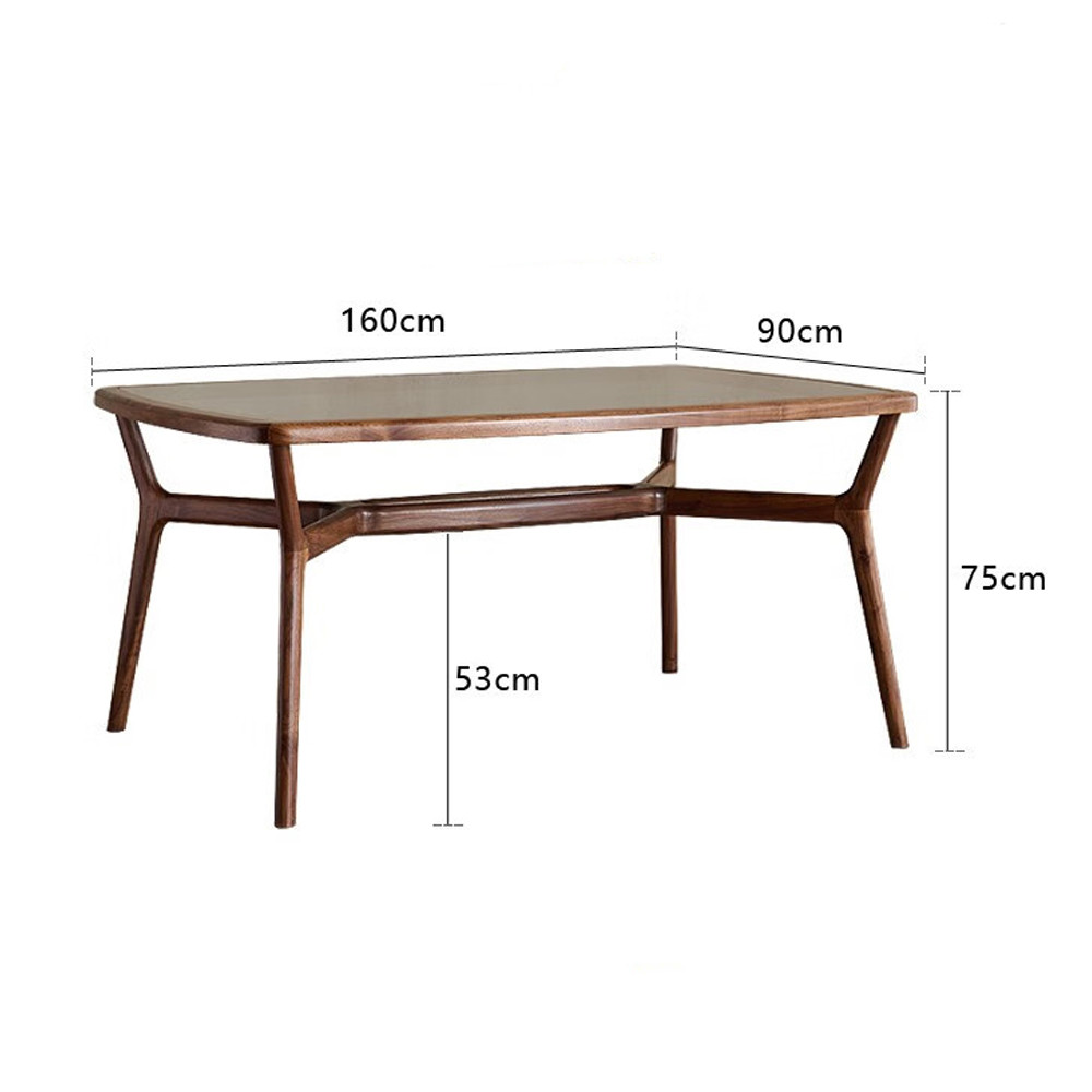 Стол обеденный с каркасом из дерева и стеклянной столешницей Walnut Dining Table