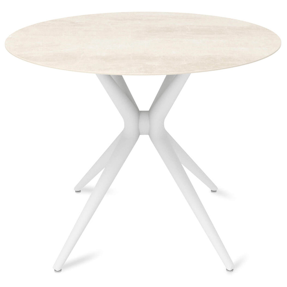 Стол обеденный с круглой столешницей из керамики на четырех белых ножках Sand Ceramics