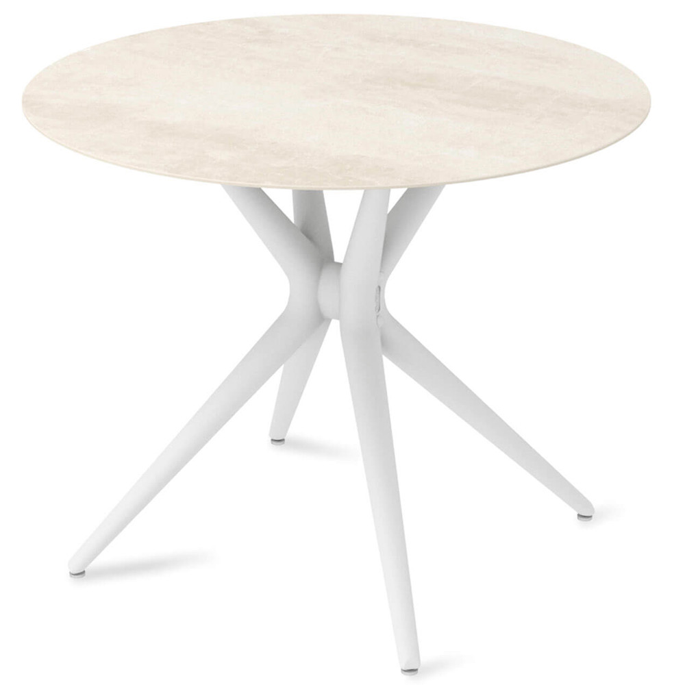 Стол обеденный с круглой столешницей из керамики на четырех белых ножках Sand Ceramics