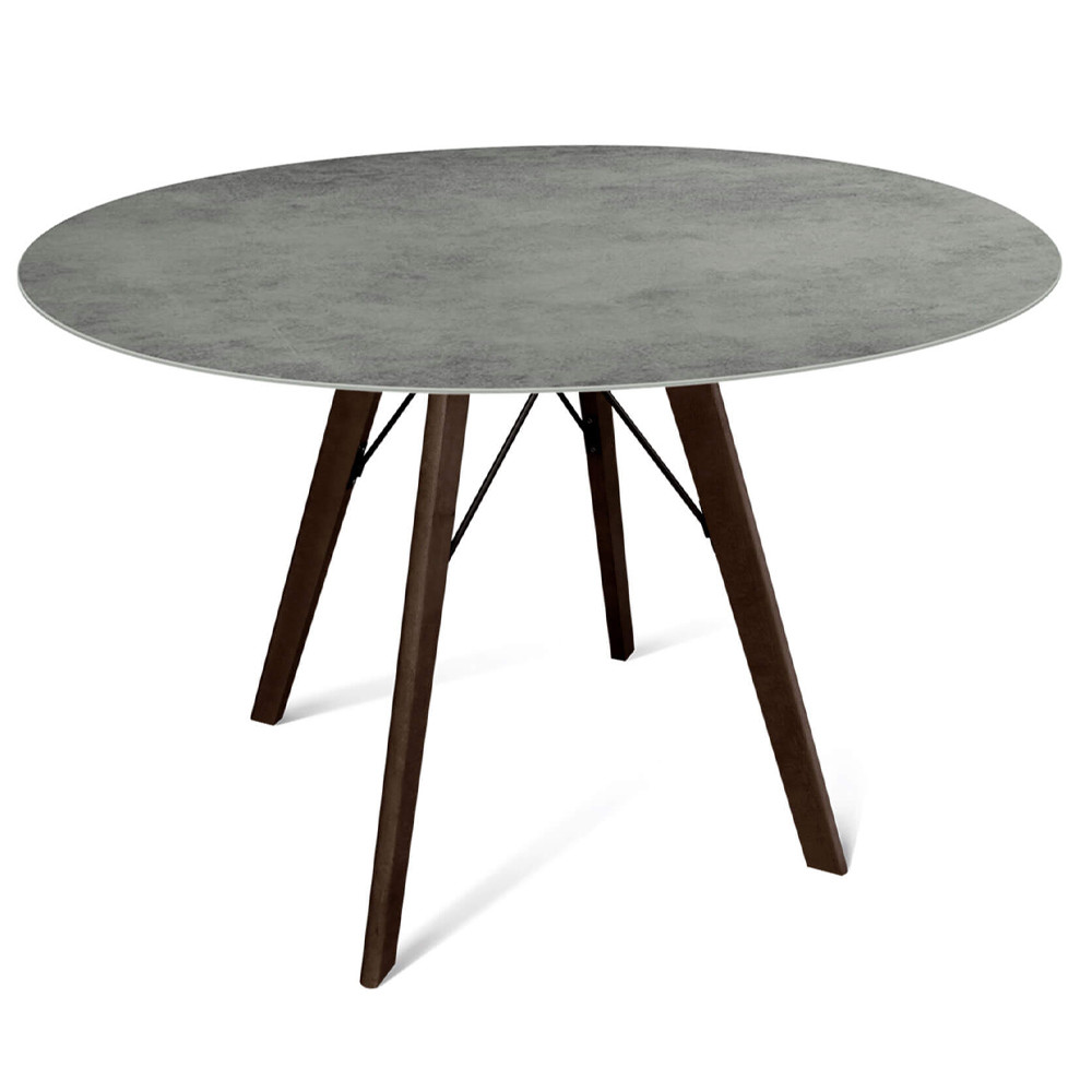Стол обеденный с серой овальной столешницей из керамики на четырех деревянных ножках Gray Ceramics