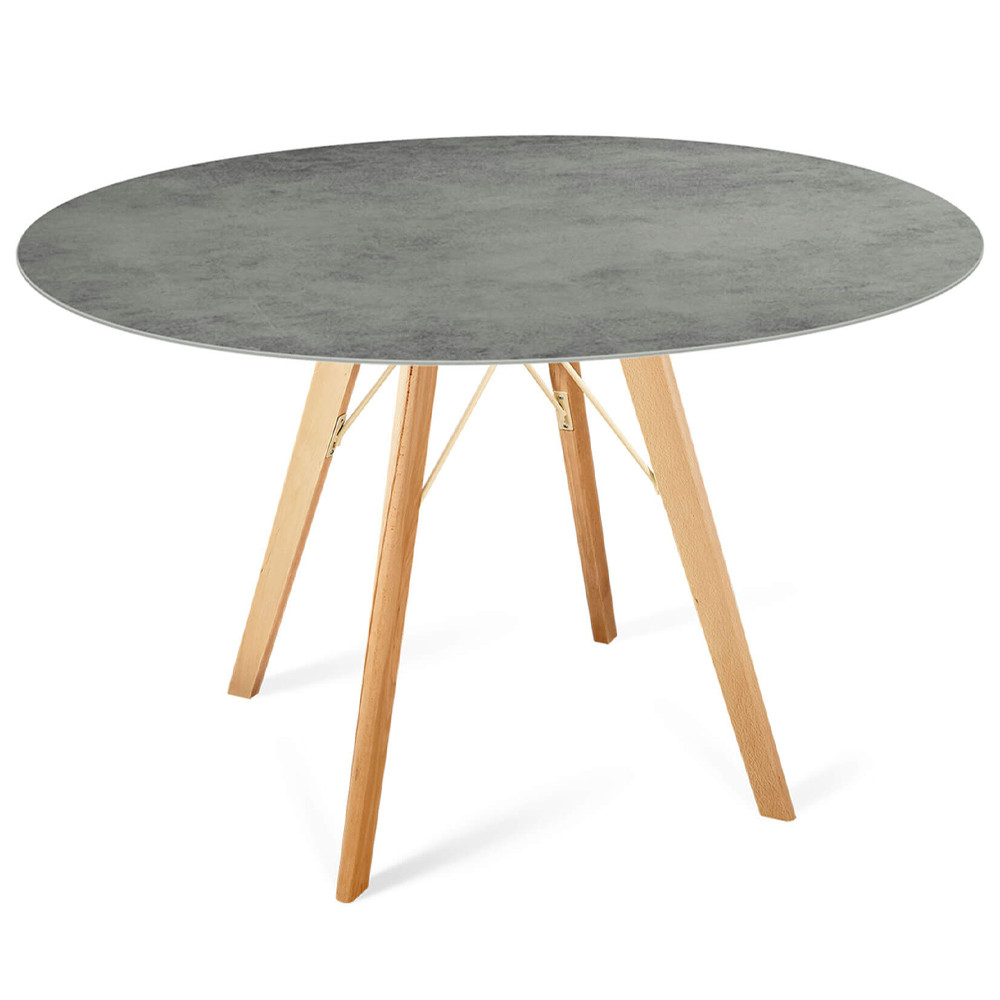 Стол обеденный с серой овальной столешницей из керамики на четырех деревянных ножках Gray Ceramics