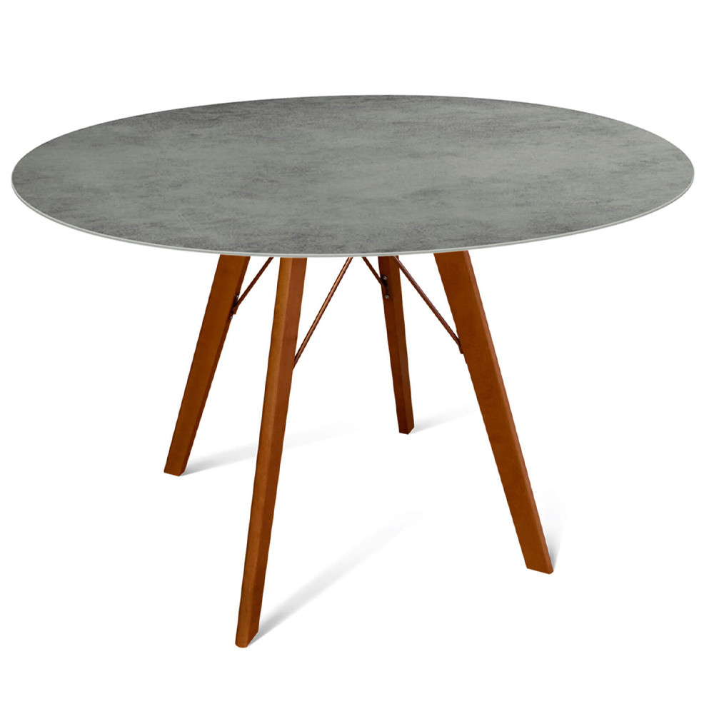 Стол обеденный с серой овальной столешницей из керамики на четырех деревянных ножках Gray Ceramics