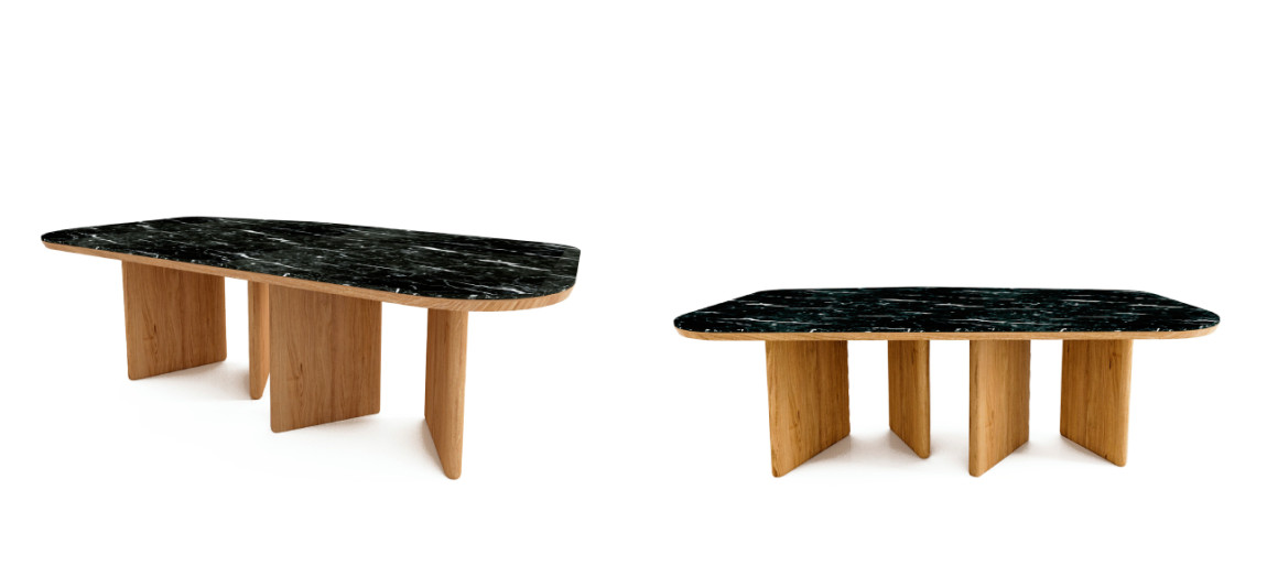 Стол обеденный столешница из черного камня Duncan