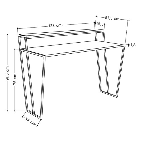 Стол письменный белый с полкой на черных металлических ножках PAL WHITE