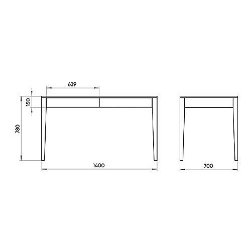 Стол письменный прямоугольный с 2-мя ящиками из бука и шпона дуба Fjord