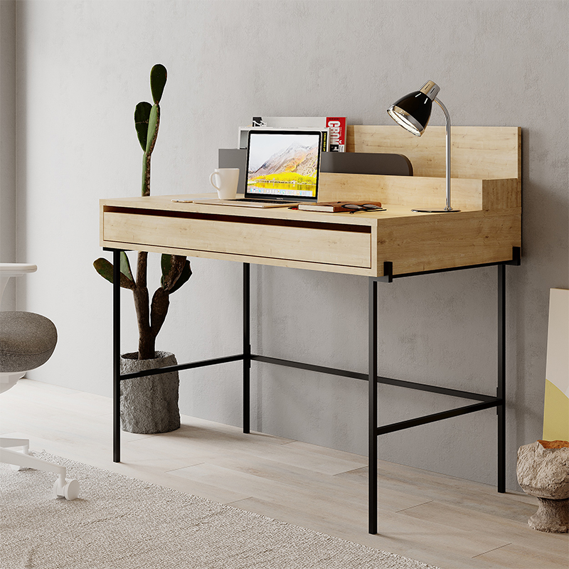 Стол письменный с выдвижным ящиком цвета древесины LEILA WORKING TABLE OAK ANTHRACITE