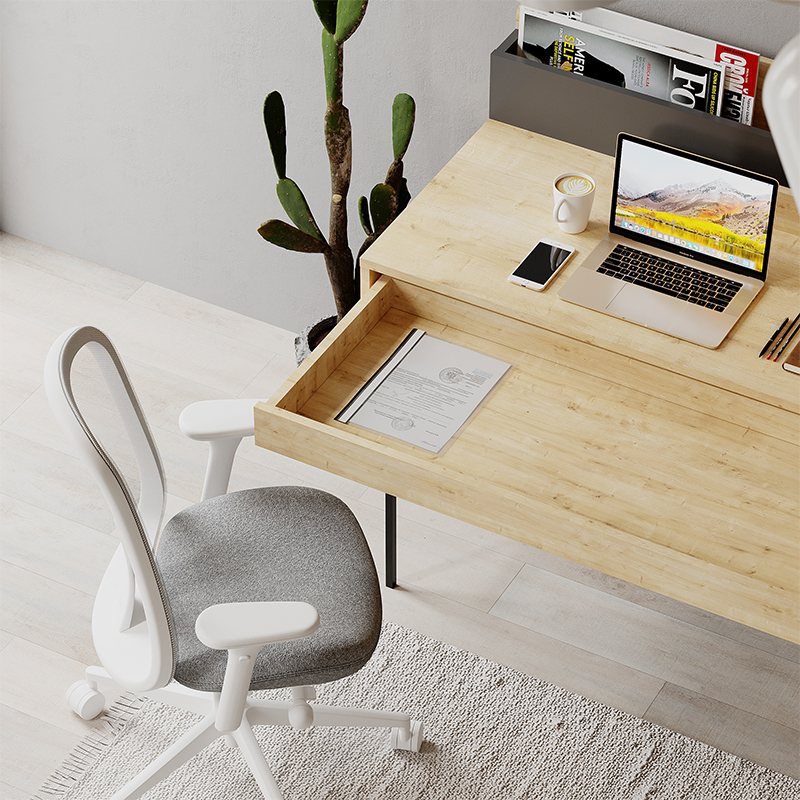 Стол письменный с выдвижным ящиком цвета древесины LEILA WORKING TABLE OAK ANTHRACITE