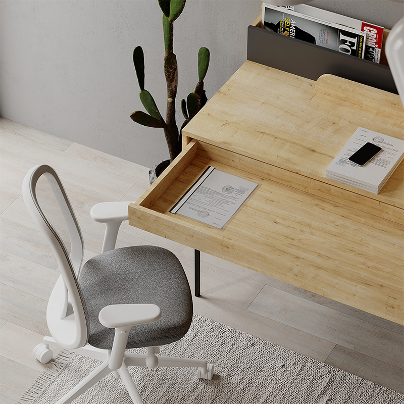 Стол письменный с выдвижным ящиком цвета древесины LEILA WORKING TABLE OAK ANTHRACITE