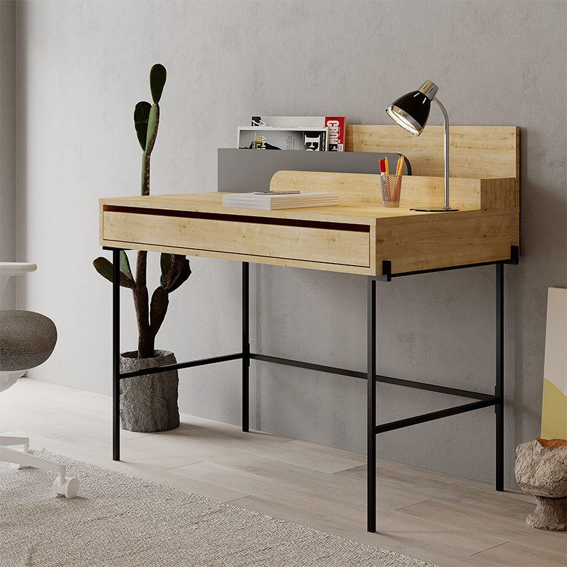 Стол письменный с выдвижным ящиком цвета древесины LEILA WORKING TABLE OAK ANTHRACITE