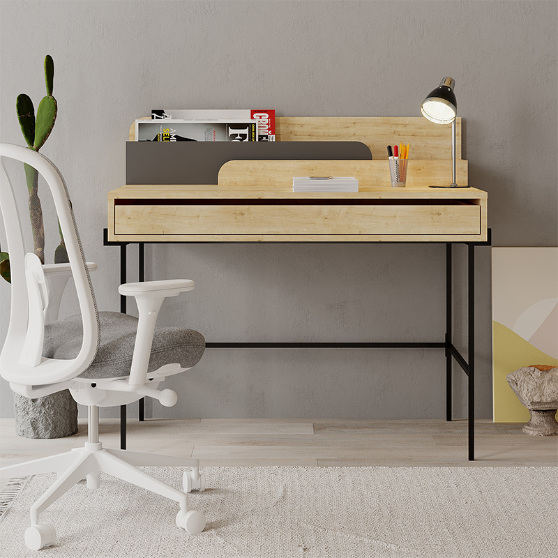 Стол письменный с выдвижным ящиком цвета древесины LEILA WORKING TABLE OAK ANTHRACITE