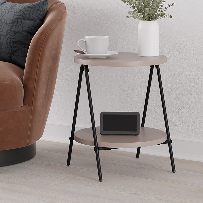 Стол приставной с 2-мя круглыми бежево-серыми столешницами ESSEL LIGHT MOCHA