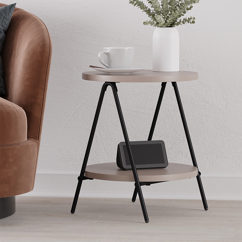 Стол приставной с 2-мя круглыми бежево-серыми столешницами ESSEL LIGHT MOCHA