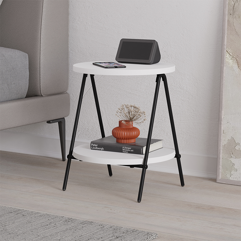 Стол приставной с 2-мя круглыми белыми столешницами ESSEL SIDE TABLE WHITE