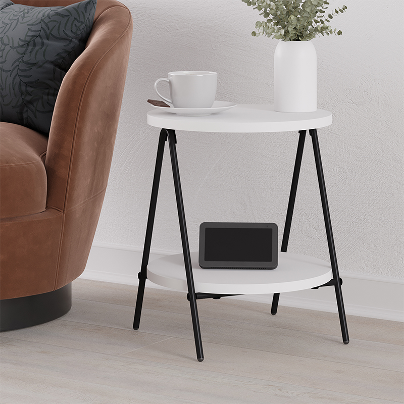 Стол приставной с 2-мя круглыми белыми столешницами ESSEL SIDE TABLE WHITE