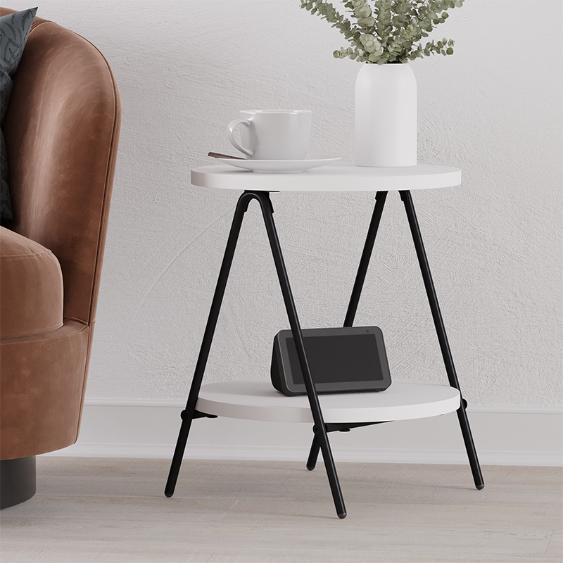 Стол приставной с 2-мя круглыми белыми столешницами ESSEL SIDE TABLE WHITE