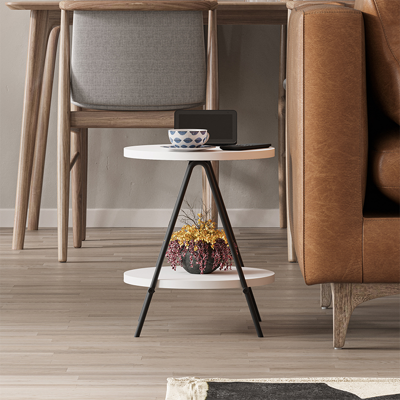 Стол приставной с 2-мя круглыми белыми столешницами ESSEL SIDE TABLE WHITE