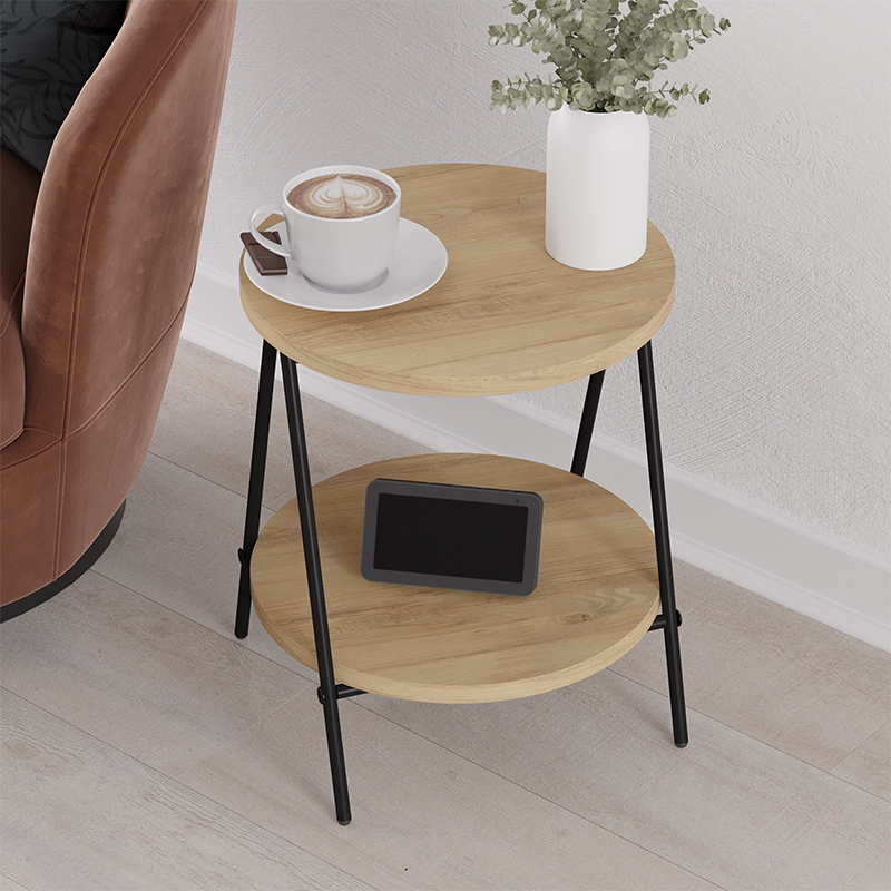 Стол приставной с 2-мя круглыми столешницами из дерева ESSEL OAK