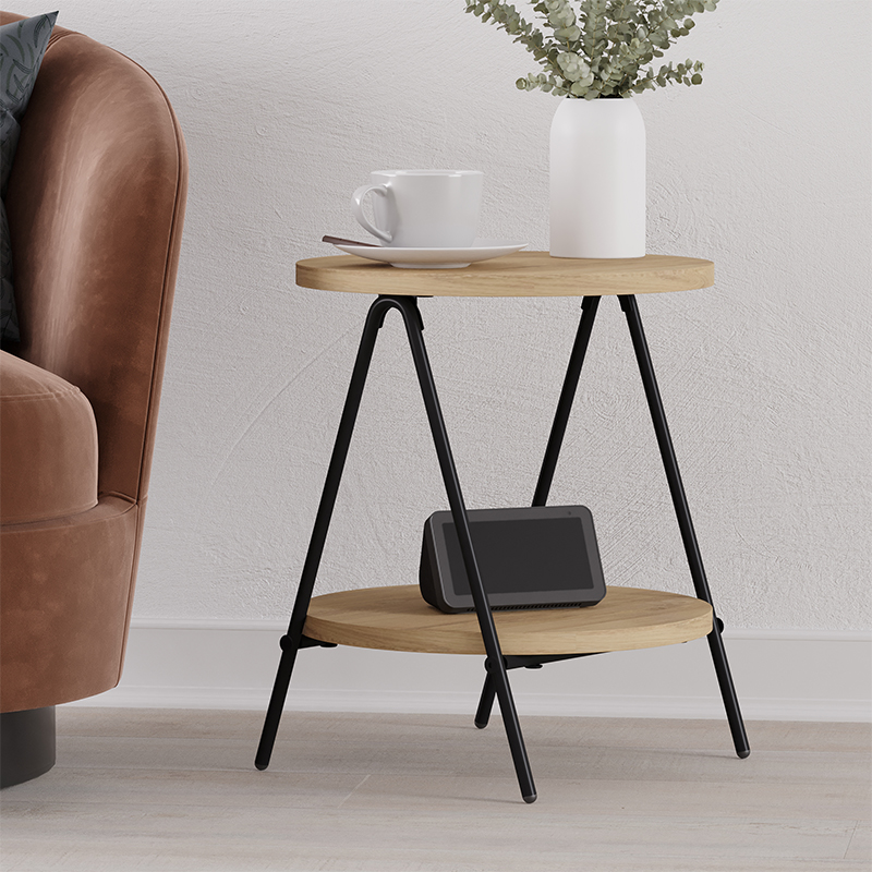 Стол приставной с 2-мя круглыми столешницами из дерева ESSEL OAK