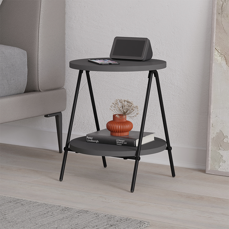 Стол приставной с 2-мя круглыми столешницами цвета антрацит ESSEL SIDE TABLE ANTHRACITE