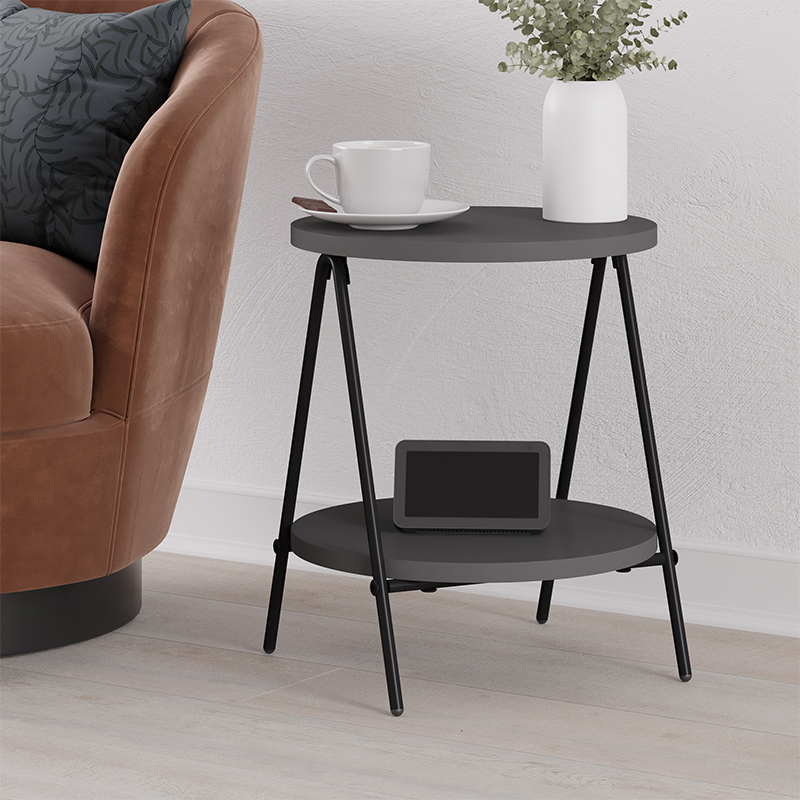 Стол приставной с 2-мя круглыми столешницами цвета антрацит ESSEL SIDE TABLE ANTHRACITE
