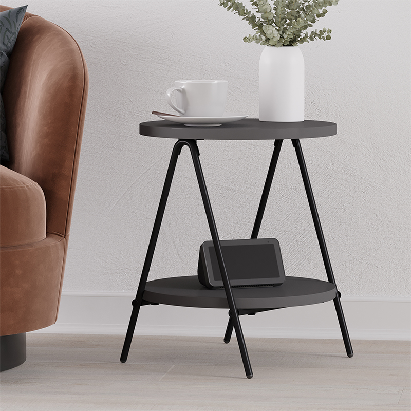 Стол приставной с 2-мя круглыми столешницами цвета антрацит ESSEL SIDE TABLE ANTHRACITE