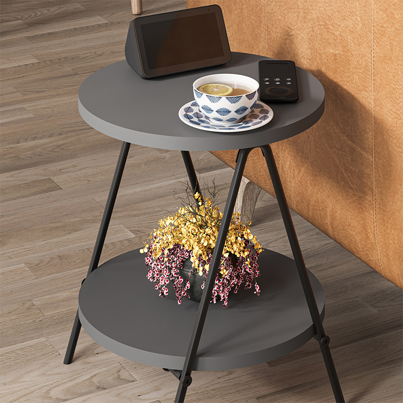 Стол приставной с 2-мя круглыми столешницами цвета антрацит ESSEL SIDE TABLE ANTHRACITE