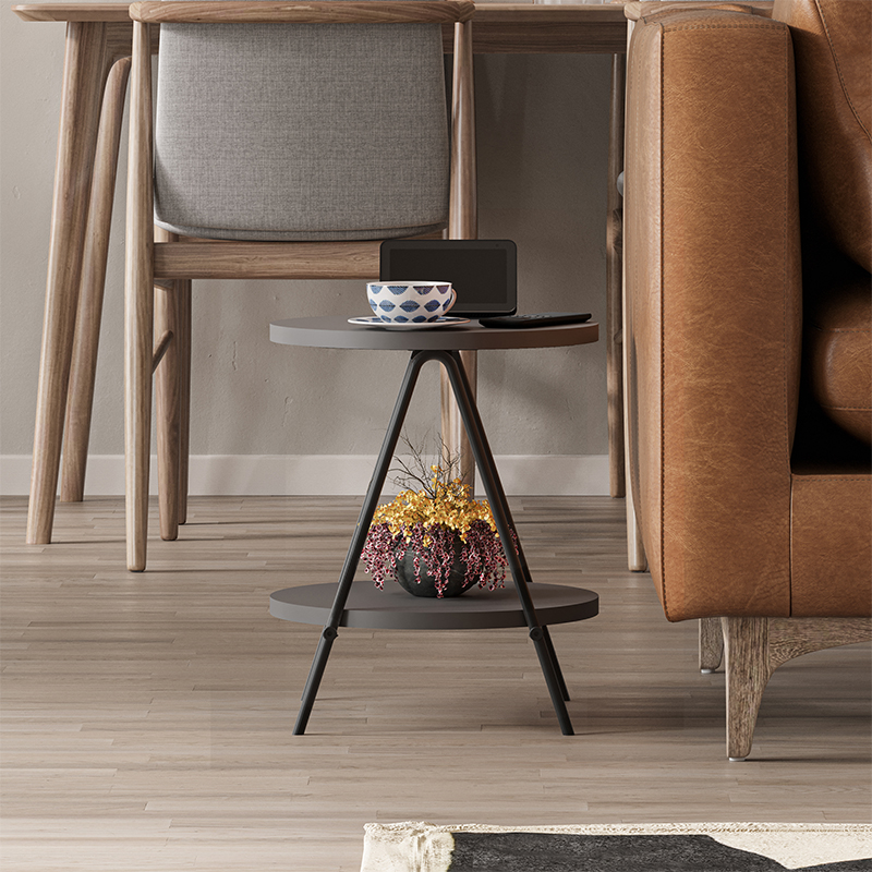 Стол приставной с 2-мя круглыми столешницами цвета антрацит ESSEL SIDE TABLE ANTHRACITE