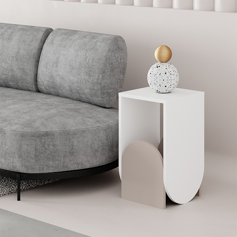 Стол приставной с овальными элементами бело-бежевого цвета NUN SIDE TABLE WHITE LIGHT MOCHA