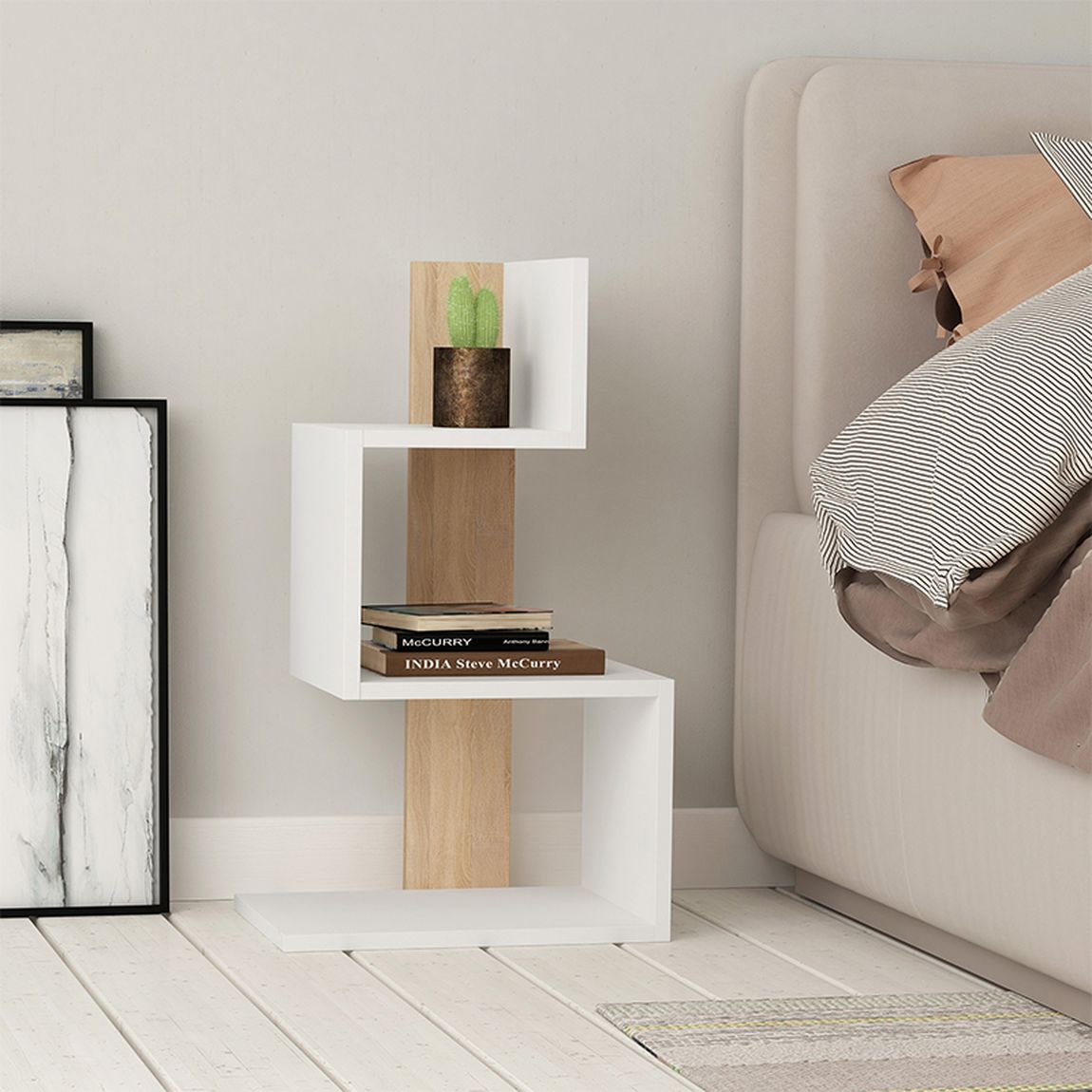 Стол приставной трехъярусный белого цвета ROSIE SIDE TABLE WHITE OAK