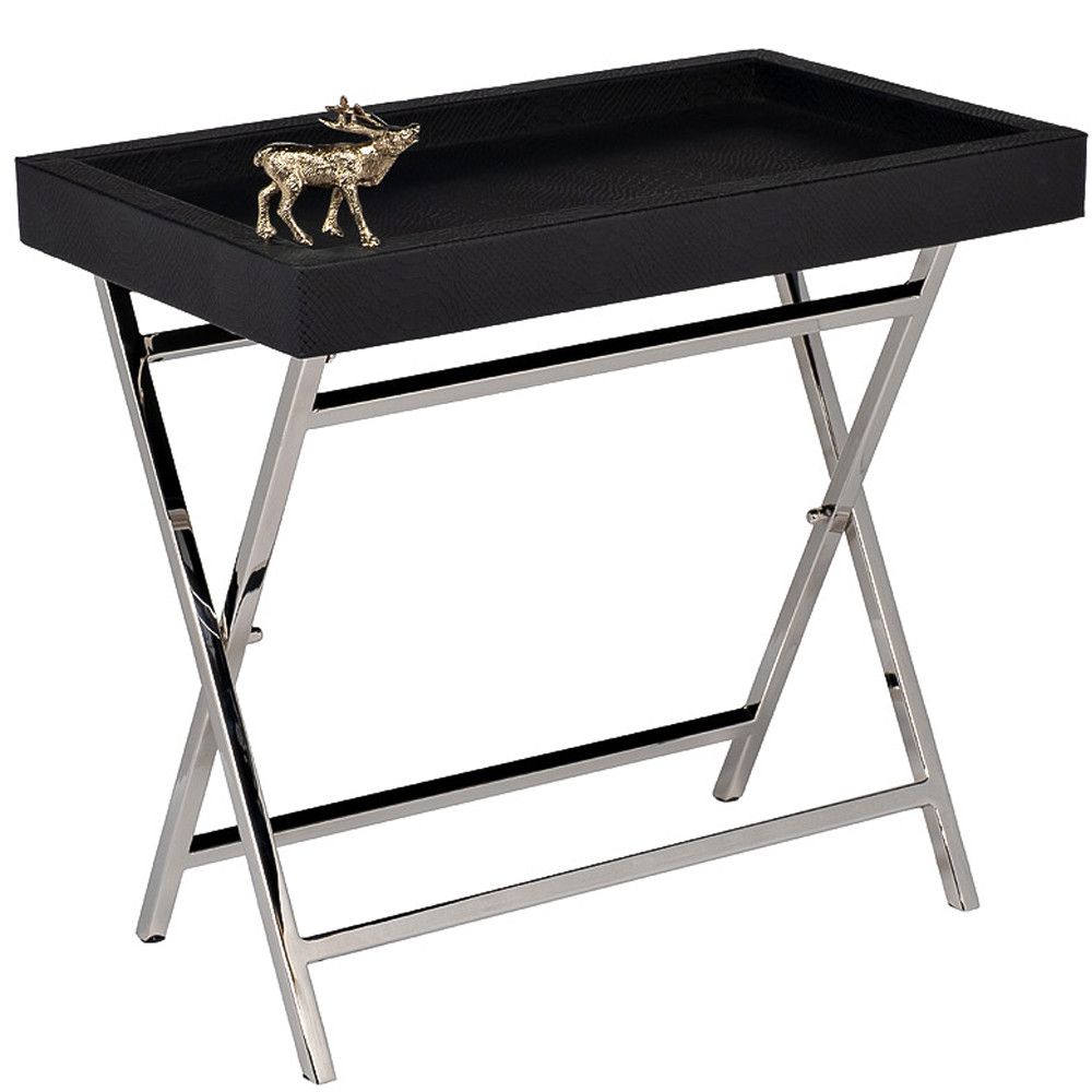 Стол сервировочный кожаный с декором в виде золотистой фигуркой лося Embodiment of Style